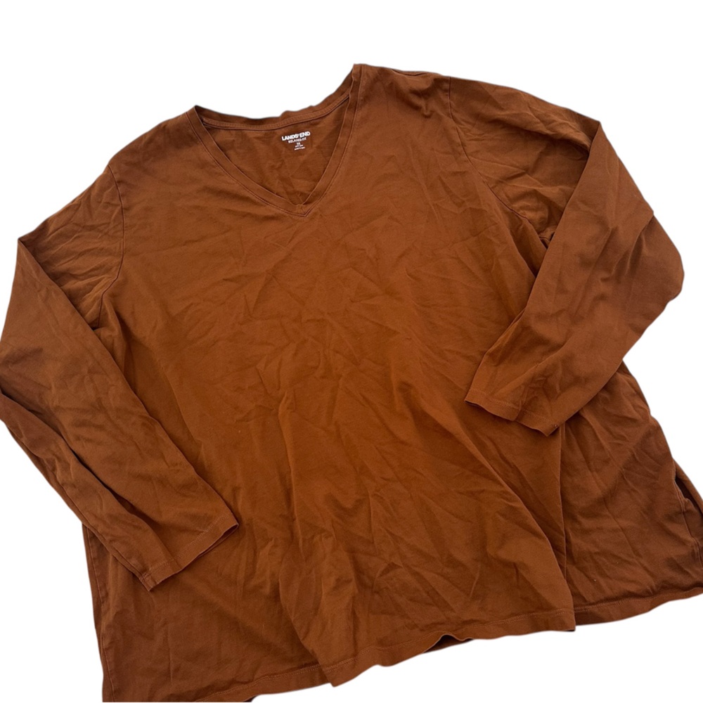 Lands End Comfort top tee orange burnt brown 3X Long Sleeve cotton blouse soft